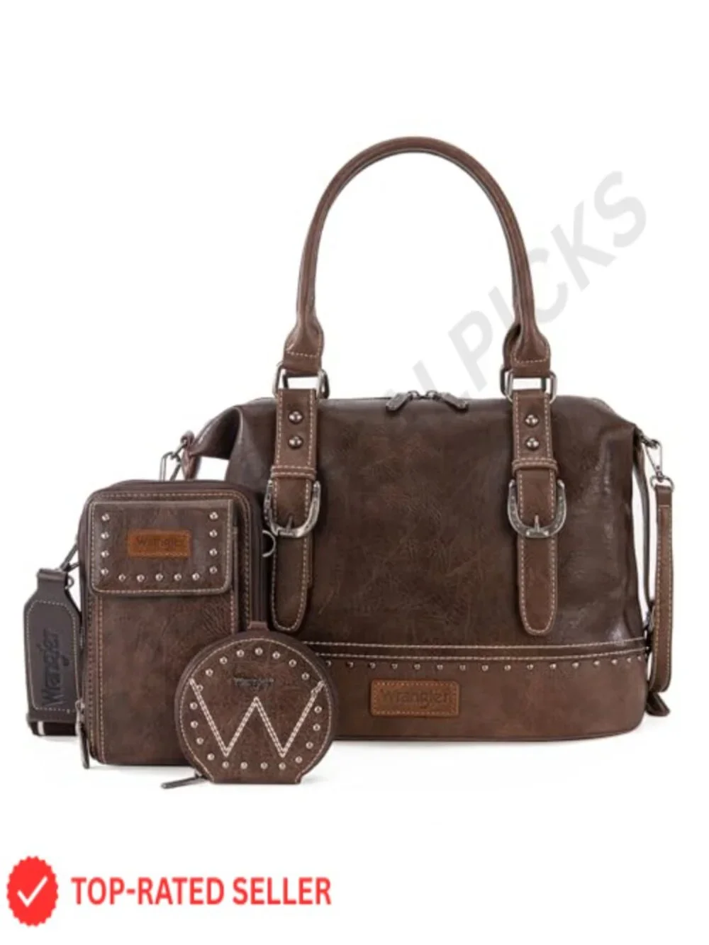 Doctor Bag Set Faux Leather 3 Piece Top Handle Satchel with Wristlet & Coin
